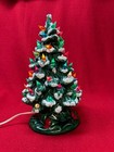 Vintage Lighted Ceramic Christmas Tree  13   Flocked     Holly Base 1972