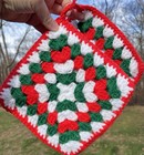Set Of 2 Vintage Crochet Pot Holders Christmas Hot Pad Trivet Holiday Handmade