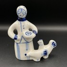 Vintage Gzhel Woman Feeding Chickens - Porcelain Ussr Hand Painted Figurine