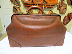 Antique Supple Thick Brown Leather Doctors Bag 18   Circa 1920  Photo Prop