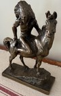 Antique Signed Paul Herzel Native American   Horse Statue Pompeian Bronze C 1920