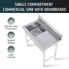 Commercial Sink Stainless Steel Kitchen Utility Sink prep Table 39 4x23 6x37 4in