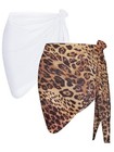 2 Pieces Women Beach Sarong Bathing Suit Wrap Skirt White   Brown Leopard