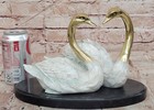 Signed Milo Bronze Swan Couple Sculpture Love Birds Romantic Fine Art Statue