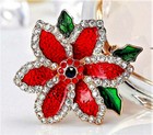 Gorgeous Poinsettia Flower Rhinestone Glossy Red Vintage Style Christmas Brooch