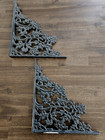 Antique Vtg Victorian Era Pair Heavy Duty Ornate Cast Iron Shelf Brackets 9x10