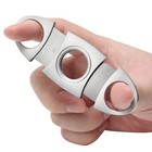 Silver Pocket Double Blade Stainless Steel Cigar Cutter Punch Scissors Gift