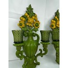 Vintage Wall Sconce Candle Holder Set Green Yellow Floral Home Decor