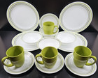  4  Corelle Garden Sketch Bands 4 Pc Place Settings Corning Green White Dish Lot