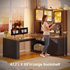 L Shaped Office Desk  Corner Computer Desk With 3 Drawers  Bookshelf   Led Light