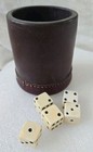 Vintage Brown Thick Leather Dice Cup With 5 Dice Not Test Read