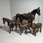 Vintage Copper Bronze Metal Horses Western Saddle Statues 4 1 2    - 8     Lot Of 4