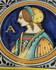 Grazia Deruta Made In Italy Hand Painted Ceramic 4   Tile  A-women  Blue Yellow