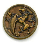 Antique Vintage Picture Button Rampant Lion Brass With Wood Liner Large 1 5 