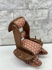 Antique Wooden Rocking Chair Pin Cushion Sewing Thread Spool Holder