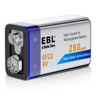2x Ebl 280mah 9v 6f22 Ni-mh Rechargeable Battery   9 Volt Batteries Charger