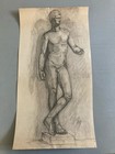 Original Large Academic Pencil Drawing 1958 Male Nude Portrait Mid-century