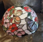 Tiffany Style Stained Glass And Jeweled Butterfly Lamp Shade 16  Vintange