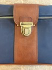 Vintage Sears Train Case Navy Brown Faux Leather Makeup Travel Bag