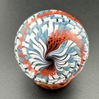 Contemporary Handmade Art Glass Marble 1 35  Blue White Orange Filigree Swirl Uv