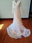 Vintage Wedding Gown White Nylon Over Satin Feel   Head Band Veil Sz L  2