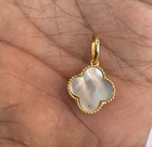 Vintage Mother Of Pearl Wht blk Agate Clover Necklace 18k Solid Gold Gift