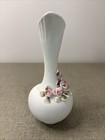 White Porcelain Raised Applied Flowers Ewer Rose Bud Vase Vintage