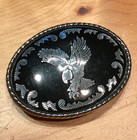 Vintage Silver Eagle Western Black Belt Buckle   W  Makers Mark Made In The Usa 