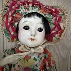 Antique Japanese Ichimatsu Gofun Basque Baby Doll Floral Dress Bonnet 1920s-30s