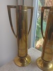 Pair Of Antique Art Deco Brass Matching Vases Brass With Handles 22cm Tall 