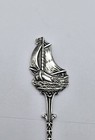 Vintage Dutch Holland Sugar Spoon Scoop Repousse 900 Silver Ship Family - 21 5g
