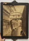 Large 19th Century Photo On Canvas Venice Italy Canal Bridge Of Sight Gondolas