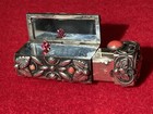 Antique Lipstick Case Holder With Mirror Natural Coral Accent