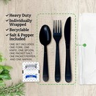 250 Plastic Cutlery Packets - Heavy Duty Black Knife Fork Spoon Nap   S p  Set