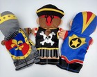 3 Melissa   Doug Hand Puppets Bold Buddies Pirate  Knight  Superhero Lot Euc