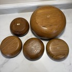 Teak Wood Salad Bowl Set 5 Piece Vintage Thailand Retro Round