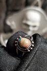 Blue Matrix Stone Talisman Ring Tribal Artisan Silver Tone Jewelry Size 7