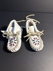 Vintage Hand Made Infant Beaded Native American White Leather Moccasins