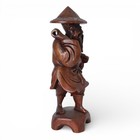 Antique Hand Carved Wood Chinese Asian Man Fisherman Statue Mcm Folk Art 12 