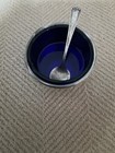 Sweet Sterling Silver Salt With Blue Insert And Sterling Spoon