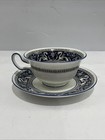 Wedgwood Dark Blue Florentine Peony Shape Tea Cup   Saucer Set S W1956
