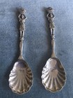 Pair Of Antique  Sugar Shell Spoons With Classical Figural Finials