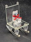 Vintage Tiny Miniature Crystal Art Glass Teddy Bear On Rocking Chair Figurine 