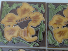 Set Of 10 Glazed Ceramic  6  Square Flower Tiles Art Nouveau Style