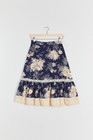 80s Navy Cream Floral Print Prairie Skirt S