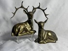 Vtg Brass Deer Spotted Sitting Couple Doe   10 Point Buck Statue Figure Decor