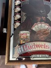 Vintage 1970s Budweiser Bar Mirror Sign Domingo Poker Cowboy Stamford Wood Frame