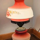 Vintage Style Table Lamp W  Glass Shade  Hand-painted Red   White Floral Roses