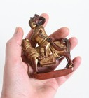Antique 1800s Small Chinese Gilt Wood Carving  Warrior On Horse  Qing Dynasty 