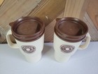 Shipley Do-nuts Brown   Beige Mugs With Lids Set Of 2 Vintage 